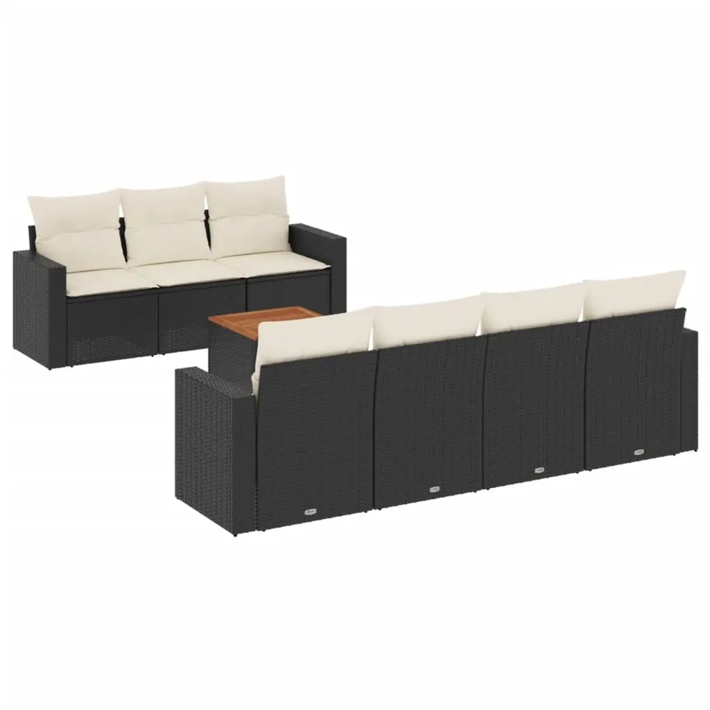 8 Piece Garden Sofa Set with Cushions Black Poly Rattan 3256357 - Furniture