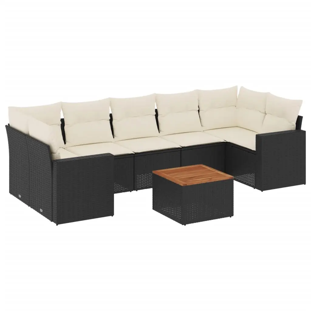 8 Piece Garden Sofa Set with Cushions Black Poly Rattan 3256364 - Furniture