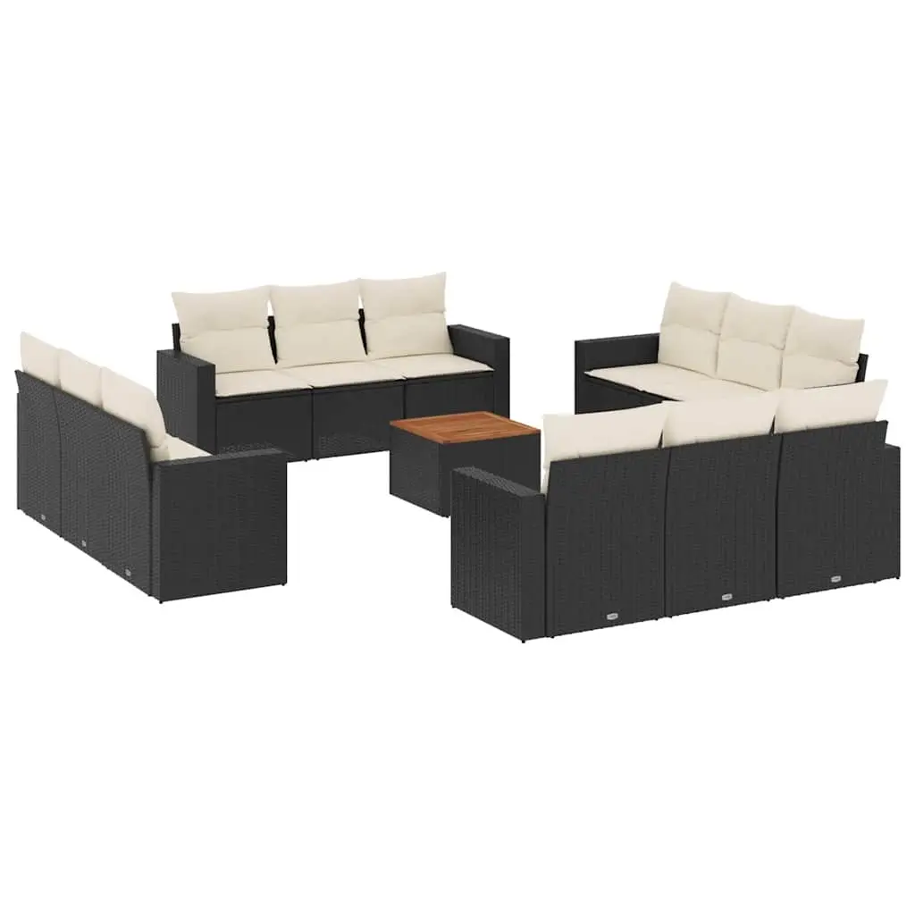 13 Piece Garden Sofa Set with Cushions Black Poly Rattan 3256385 - Furniture