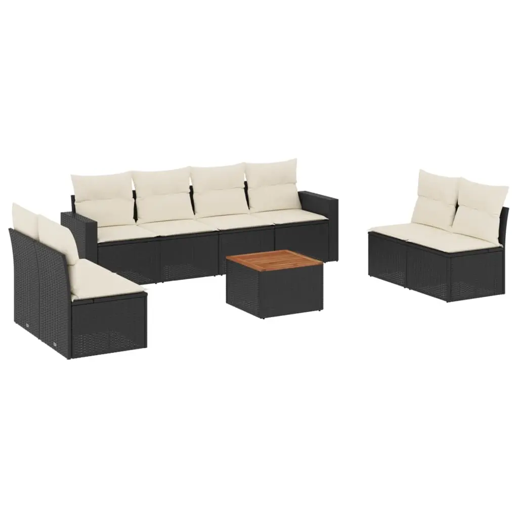 9 Piece Garden Sofa Set with Cushions Black Poly Rattan 3256413 - Furniture