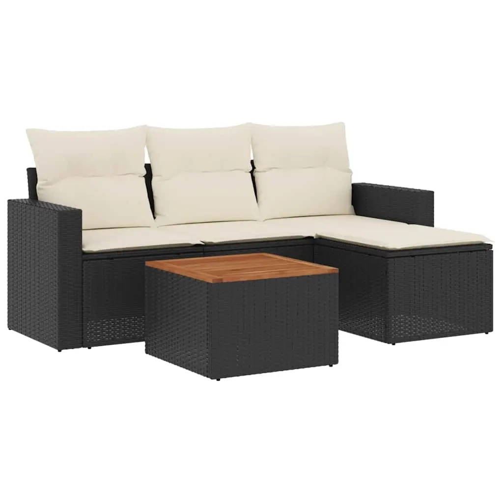 5 Piece Garden Sofa Set with Cushions Black Poly Rattan 3256420 - Furniture