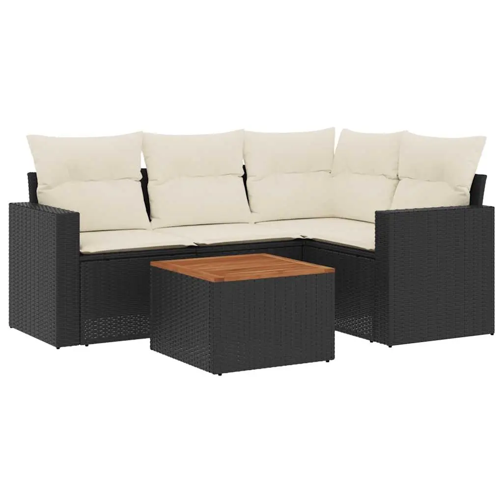 5 Piece Garden Sofa Set with Cushions Black Poly Rattan 3256434 - Furniture