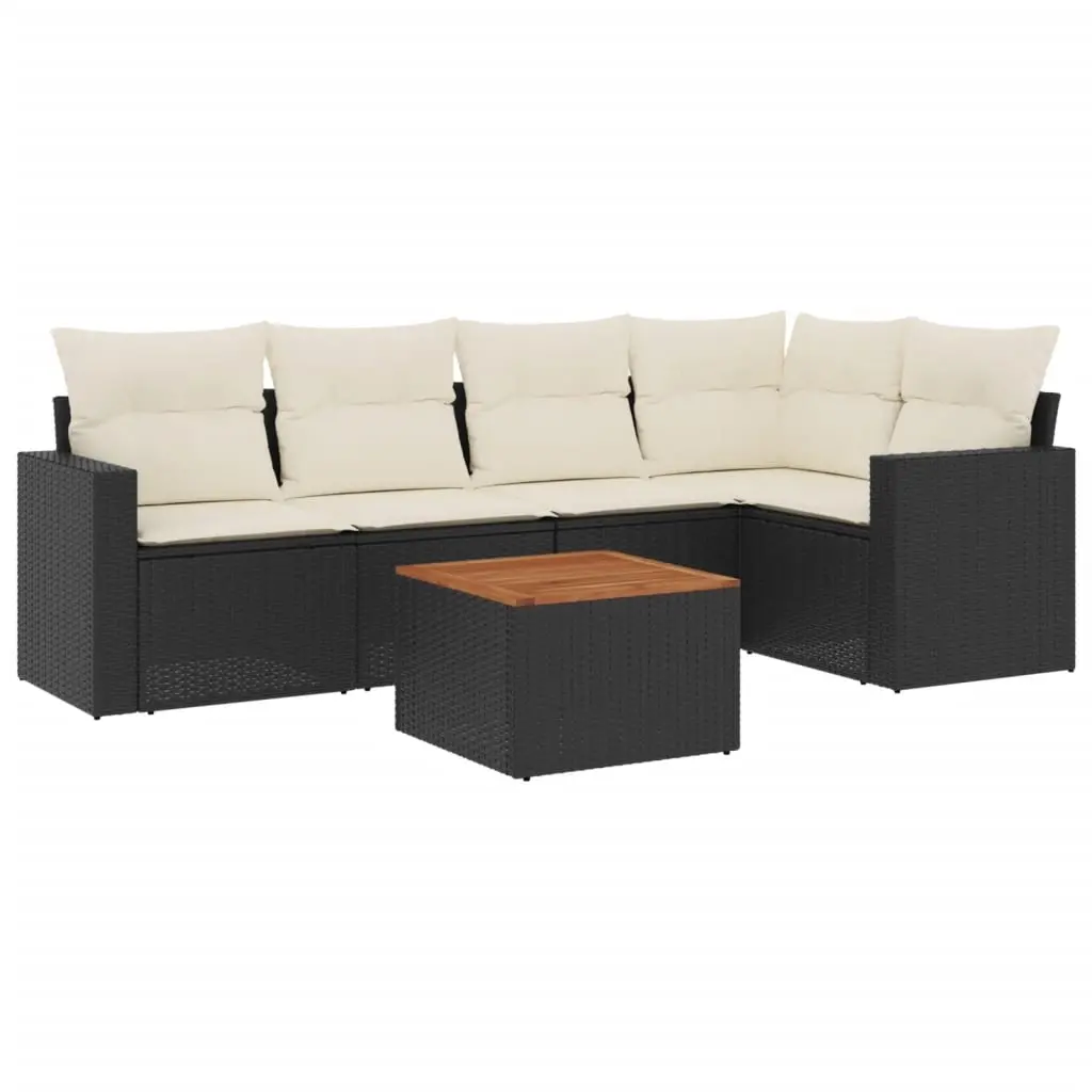 6 Piece Garden Sofa Set with Cushions Black Poly Rattan 3256441 - Furniture
