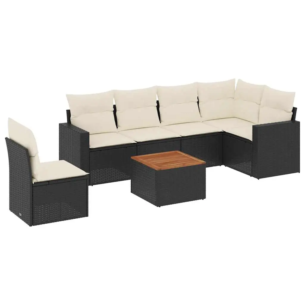 7 Piece Garden Sofa Set with Cushions Black Poly Rattan 3256476 - Furniture