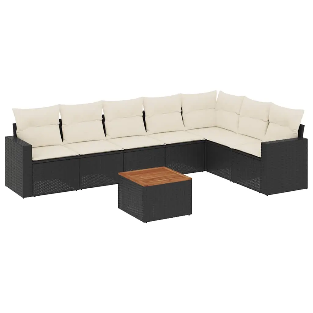 8 Piece Garden Sofa Set with Cushions Black Poly Rattan 3256483 - Furniture