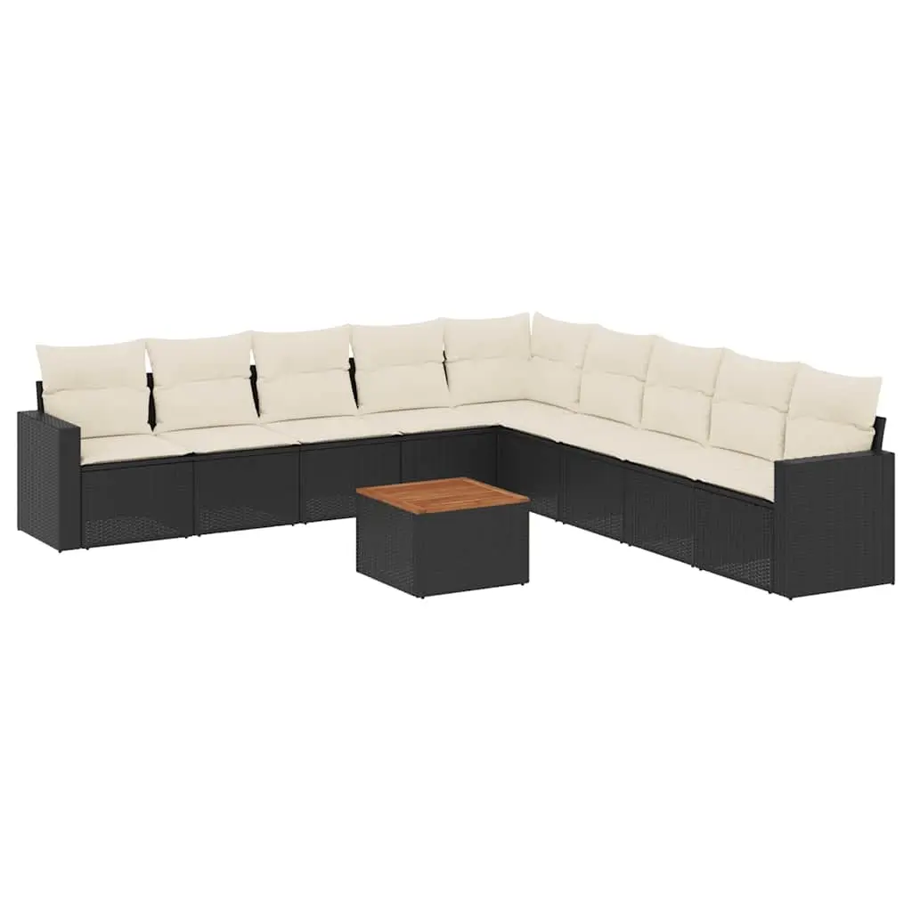 10 Piece Garden Sofa Set with Cushions Black Poly Rattan 3256497 - Furniture