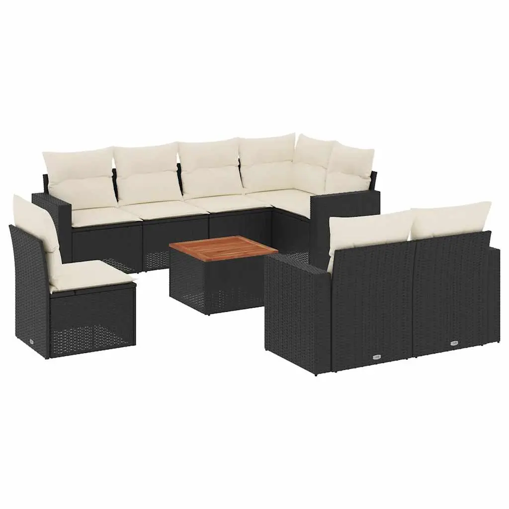 9 Piece Garden Sofa Set with Cushions Black Poly Rattan 3256546 - Furniture