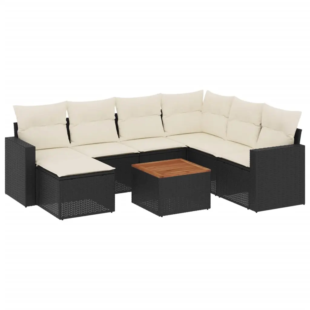 8 Piece Garden Sofa Set with Cushions Black Poly Rattan 3256567 - Furniture