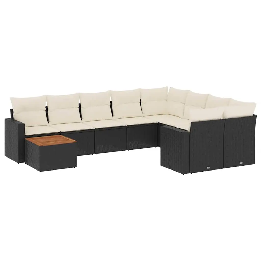 10 Piece Garden Sofa Set with Cushions Black Poly Rattan 3256616 - Furniture
