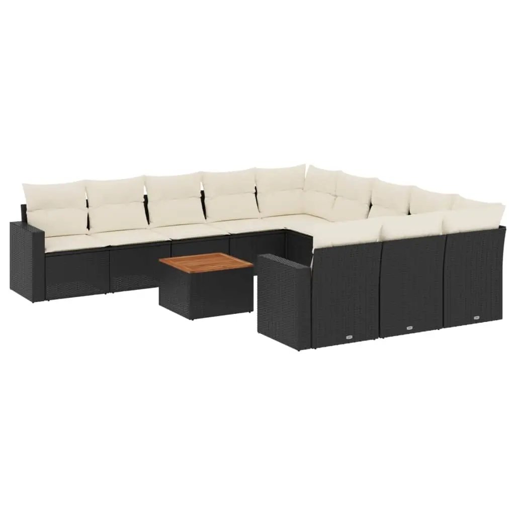 12 Piece Garden Sofa Set with Cushions Black Poly Rattan 3256679 - Furniture