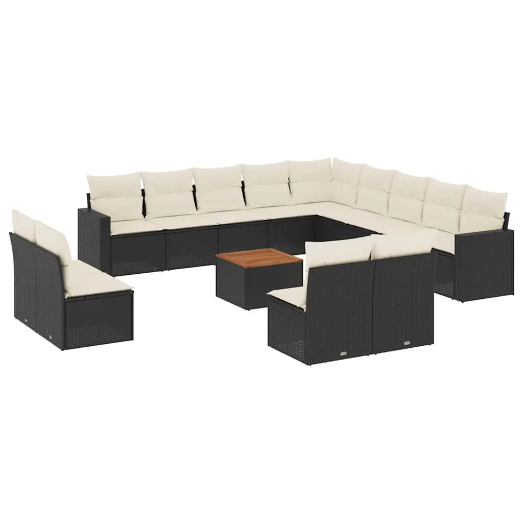 14 Piece Garden Sofa Set with Cushions Black Poly Rattan 3256707 - Furniture