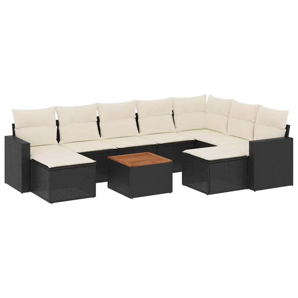 10 Piece Garden Sofa Set with Cushions Black Poly Rattan 3256735 - Furniture