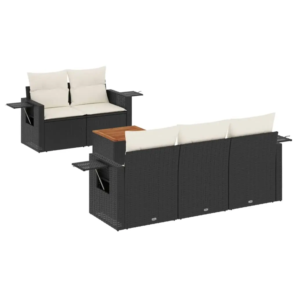 6 Piece Garden Sofa Set with Cushions Black Poly Rattan 3256777 - Furniture