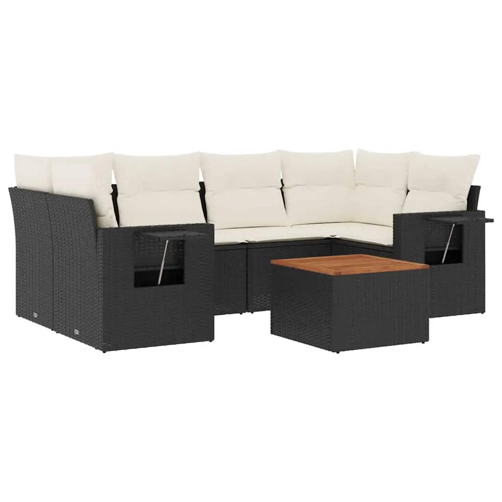 7 Piece Garden Sofa Set with Cushions Black Poly Rattan 3256791 - Furniture
