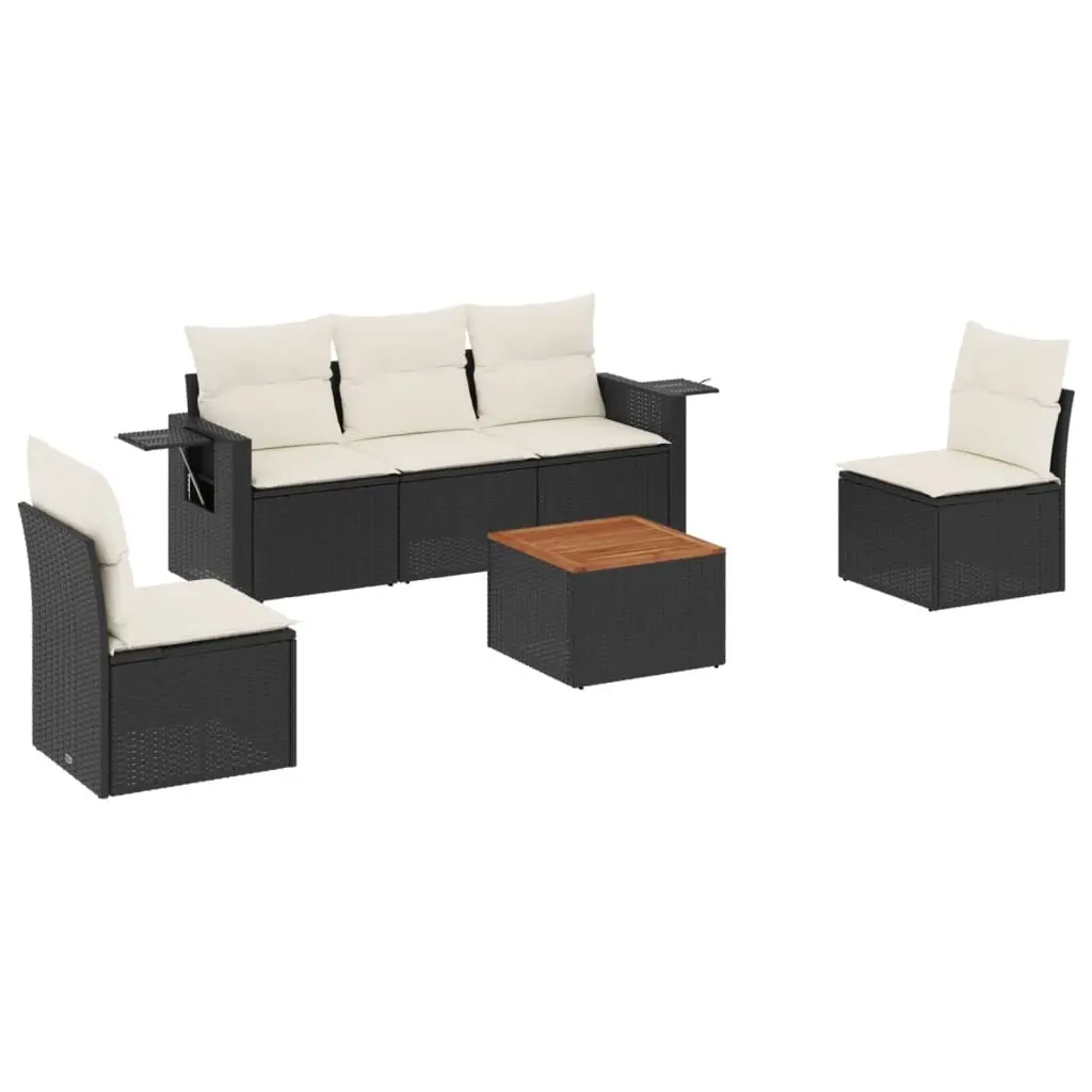 6 Piece Garden Sofa Set with Cushions Black Poly Rattan 3256833 - Furniture
