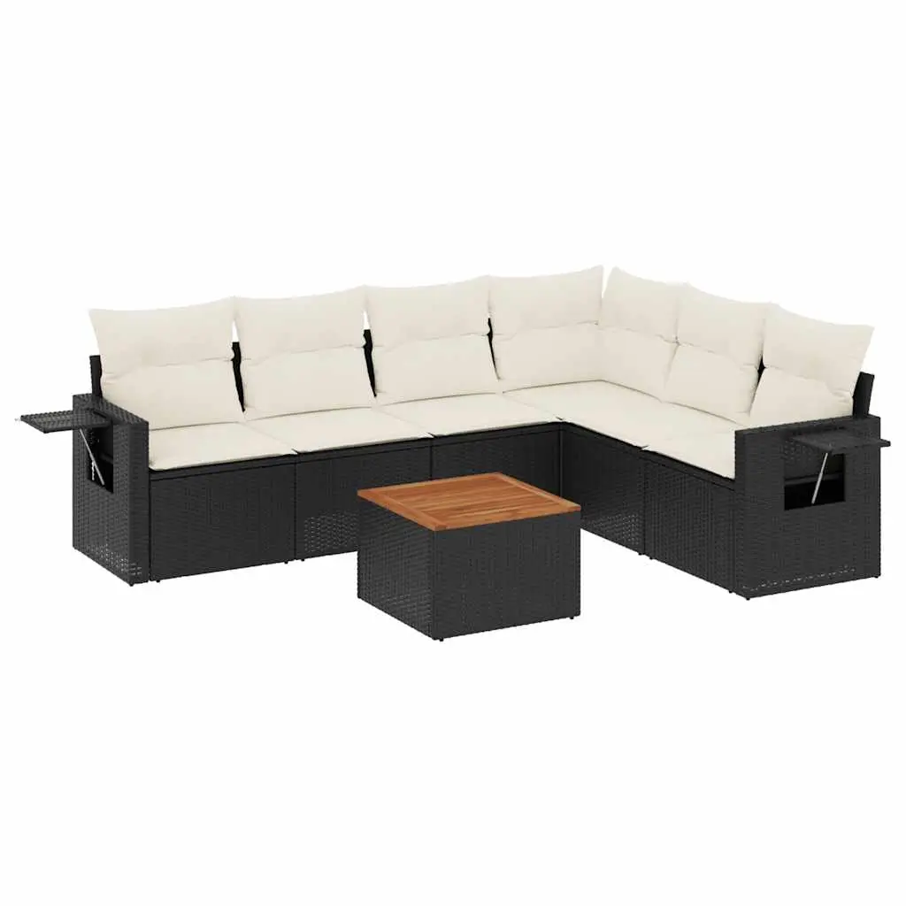 7 Piece Garden Sofa Set with Cushions Black Poly Rattan 3256910 - Furniture