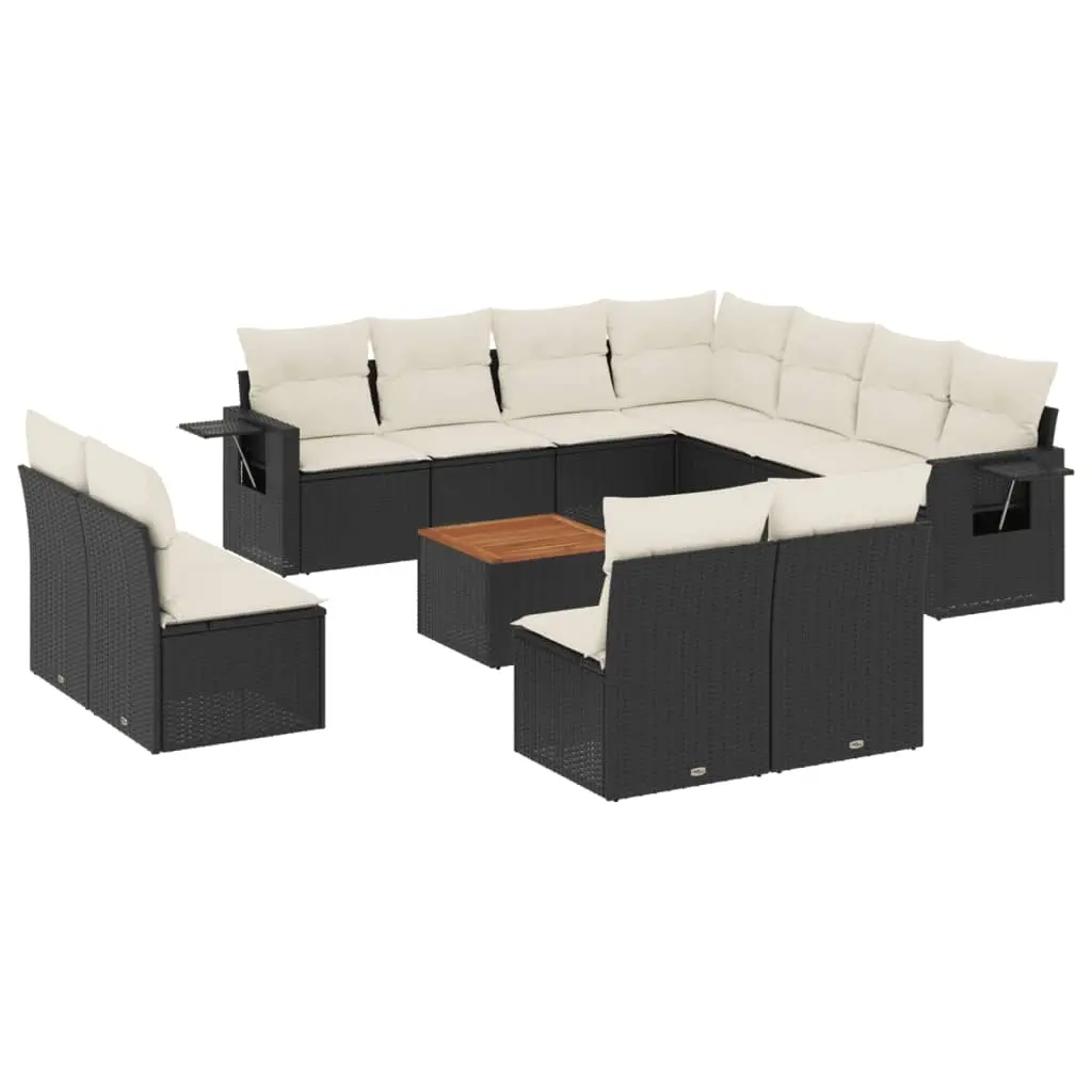12 Piece Garden Sofa Set with Cushions Black Poly Rattan 3256952 - Furniture
