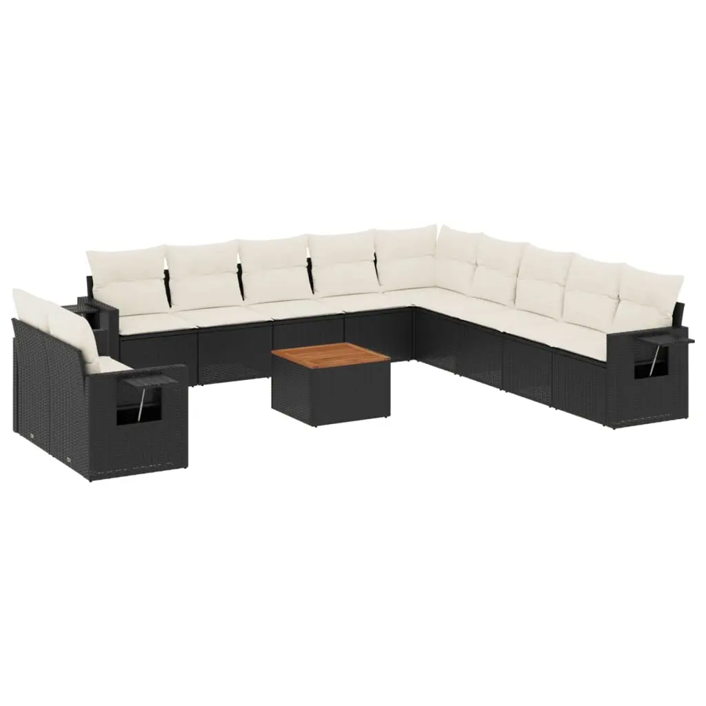 12 Piece Garden Sofa Set with Cushions Black Poly Rattan 3256973 - Furniture