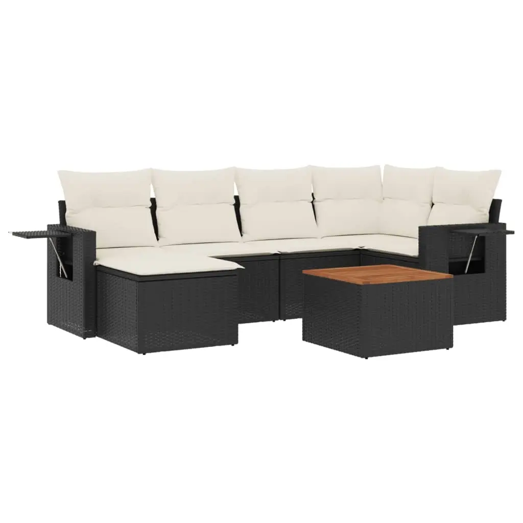 7 Piece Garden Sofa Set with Cushions Black Poly Rattan 3256994 - Furniture