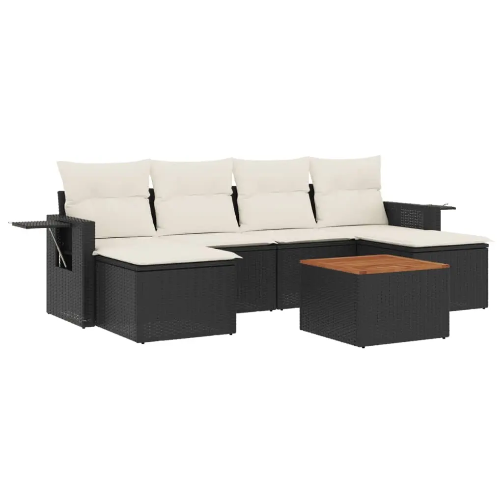 7 Piece Garden Sofa Set with Cushions Black Poly Rattan 3257015 - Furniture