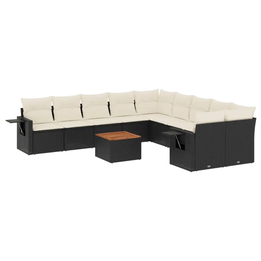 11 Piece Garden Sofa Set with Cushions Black Poly Rattan 3257085 - Furniture