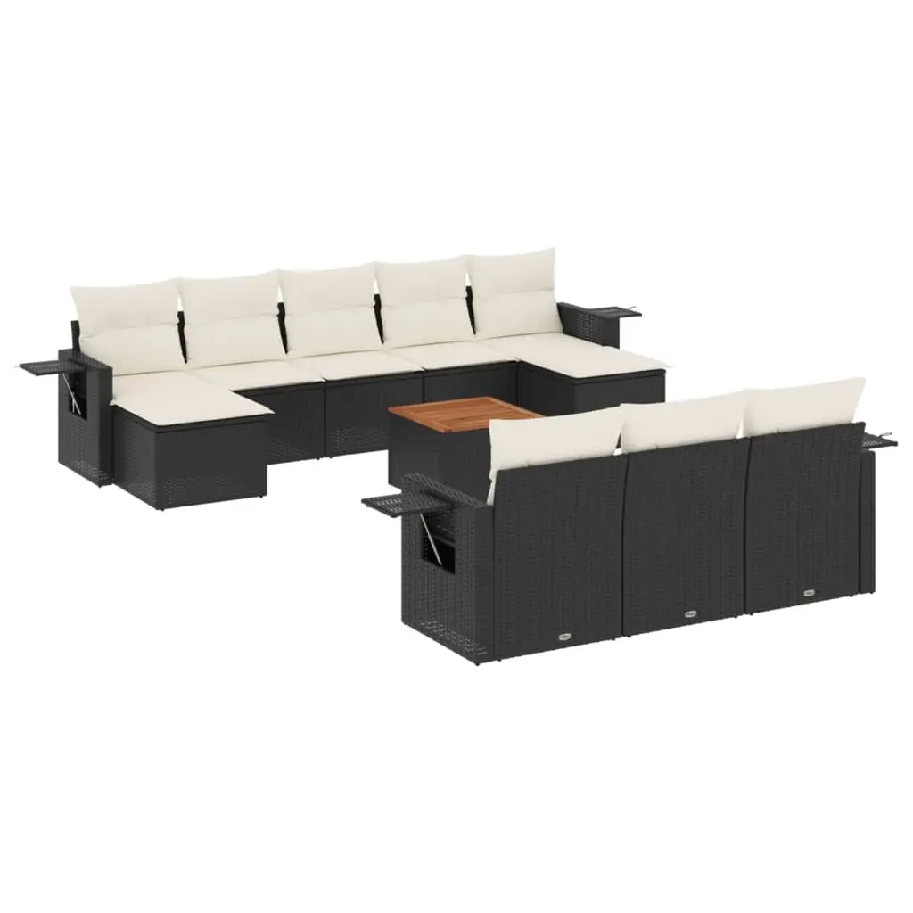 11 Piece Garden Sofa Set with Cushions Black Poly Rattan 3257113 - Furniture