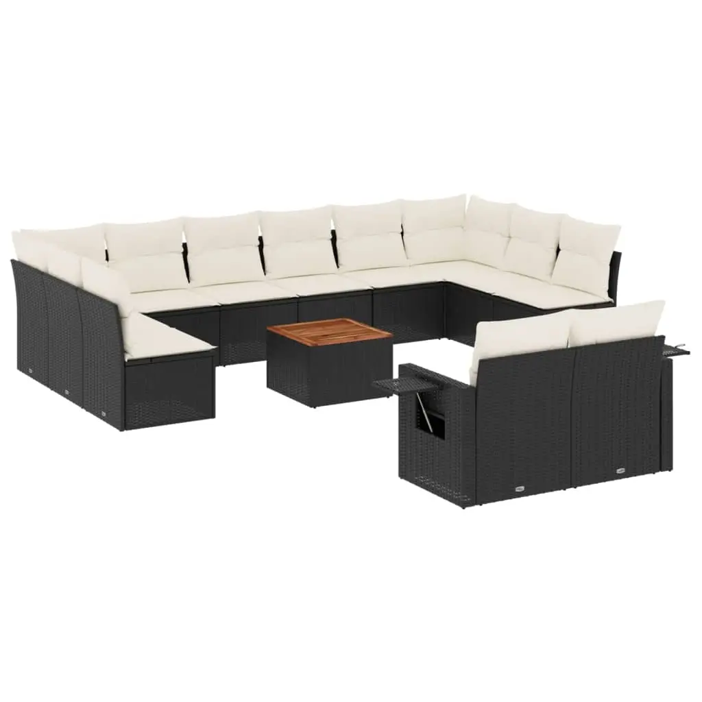 13 Piece Garden Sofa Set with Cushions Black Poly Rattan 3257127 - Furniture
