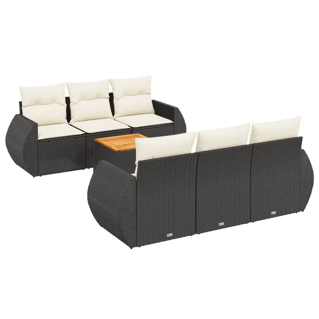 7 Piece Garden Sofa Set with Cushions Black Poly Rattan 3257225 - Furniture