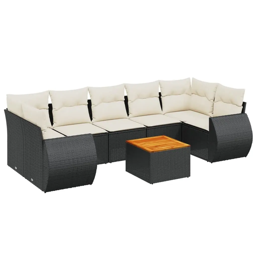 8 Piece Garden Sofa Set with Cushions Black Poly Rattan 3257246 - Furniture