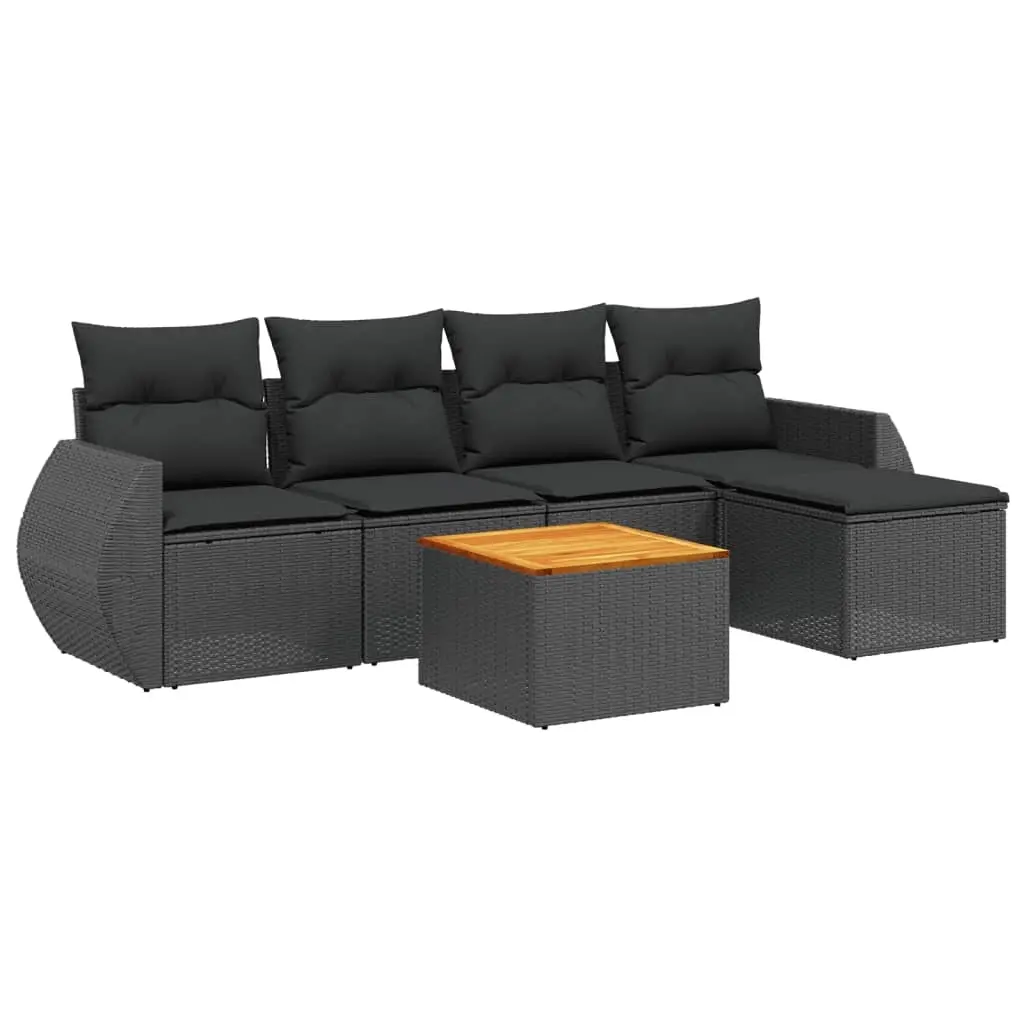 6 Piece Garden Sofa Set with Cushions Black Poly Rattan 3257308 - Furniture