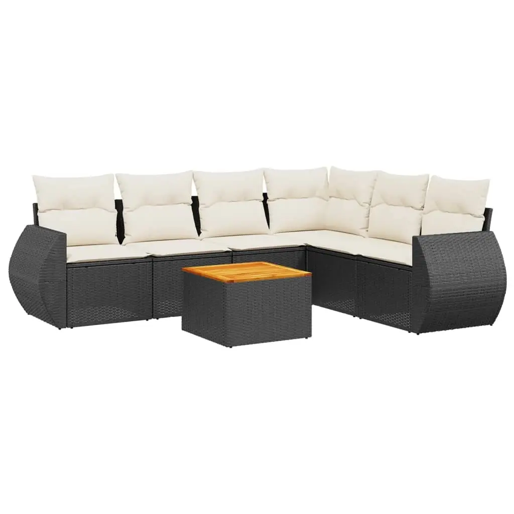 7 Piece Garden Sofa Set with Cushions Black Poly Rattan 3257351 - Furniture