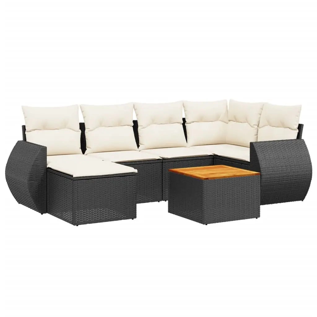 7 Piece Garden Sofa Set with Cushions Black Poly Rattan 3257435 - Furniture