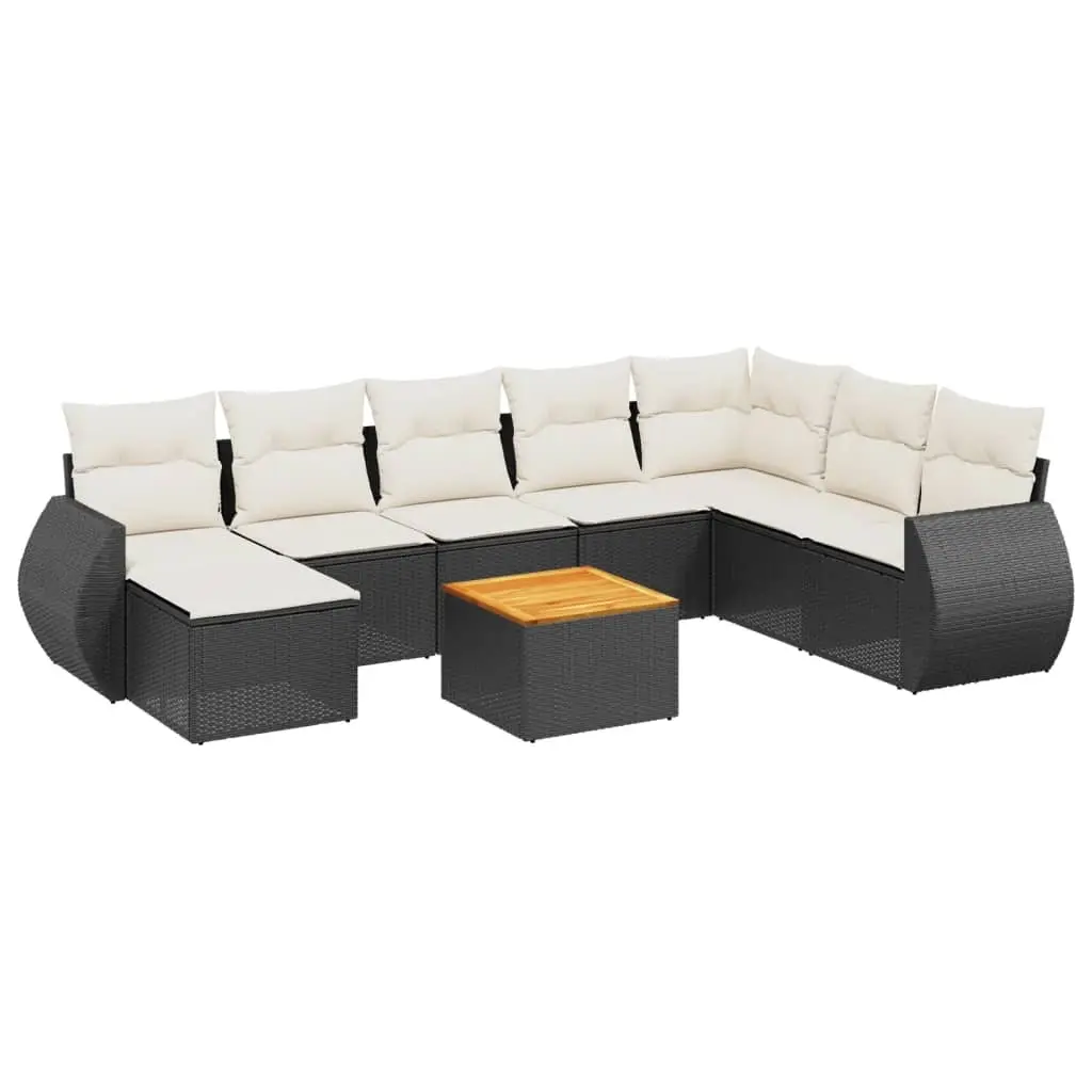 9 Piece Garden Sofa Set with Cushions Black Poly Rattan 3257470 - Furniture
