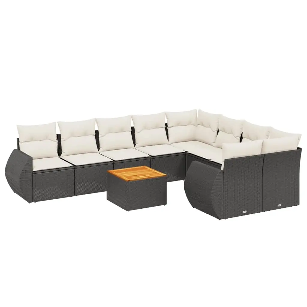 10 Piece Garden Sofa Set with Cushions Black Poly Rattan 3257491 - Furniture