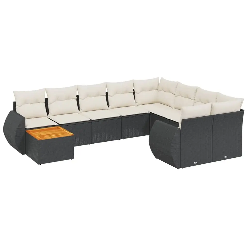 10 Piece Garden Sofa Set with Cushions Black Poly Rattan 3257498 - Furniture