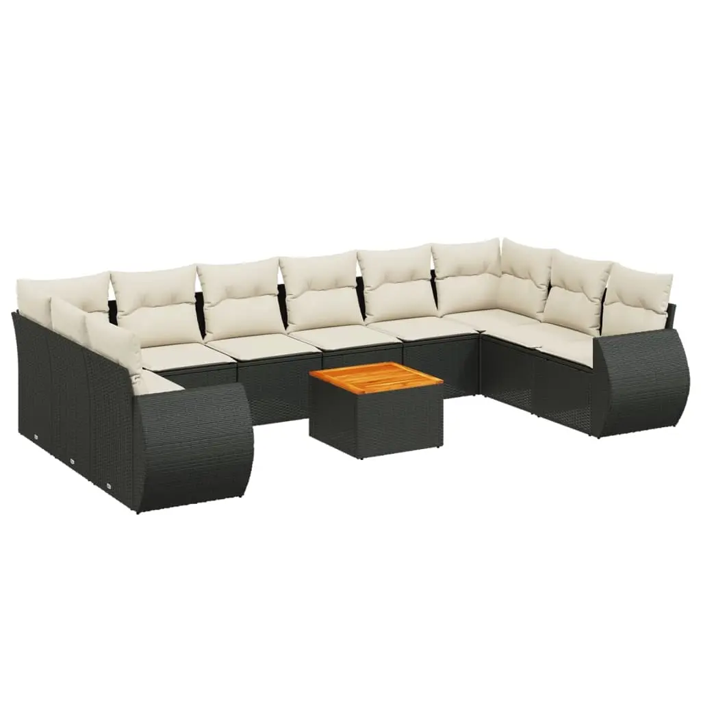 11 Piece Garden Sofa Set with Cushions Black Poly Rattan 3257505 - Furniture