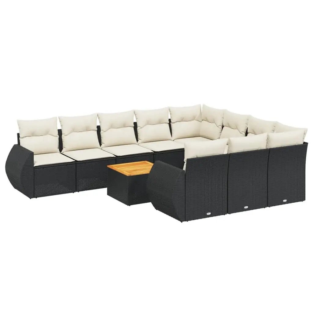 11 Piece Garden Sofa Set with Cushions Black Poly Rattan 3257512 - Furniture