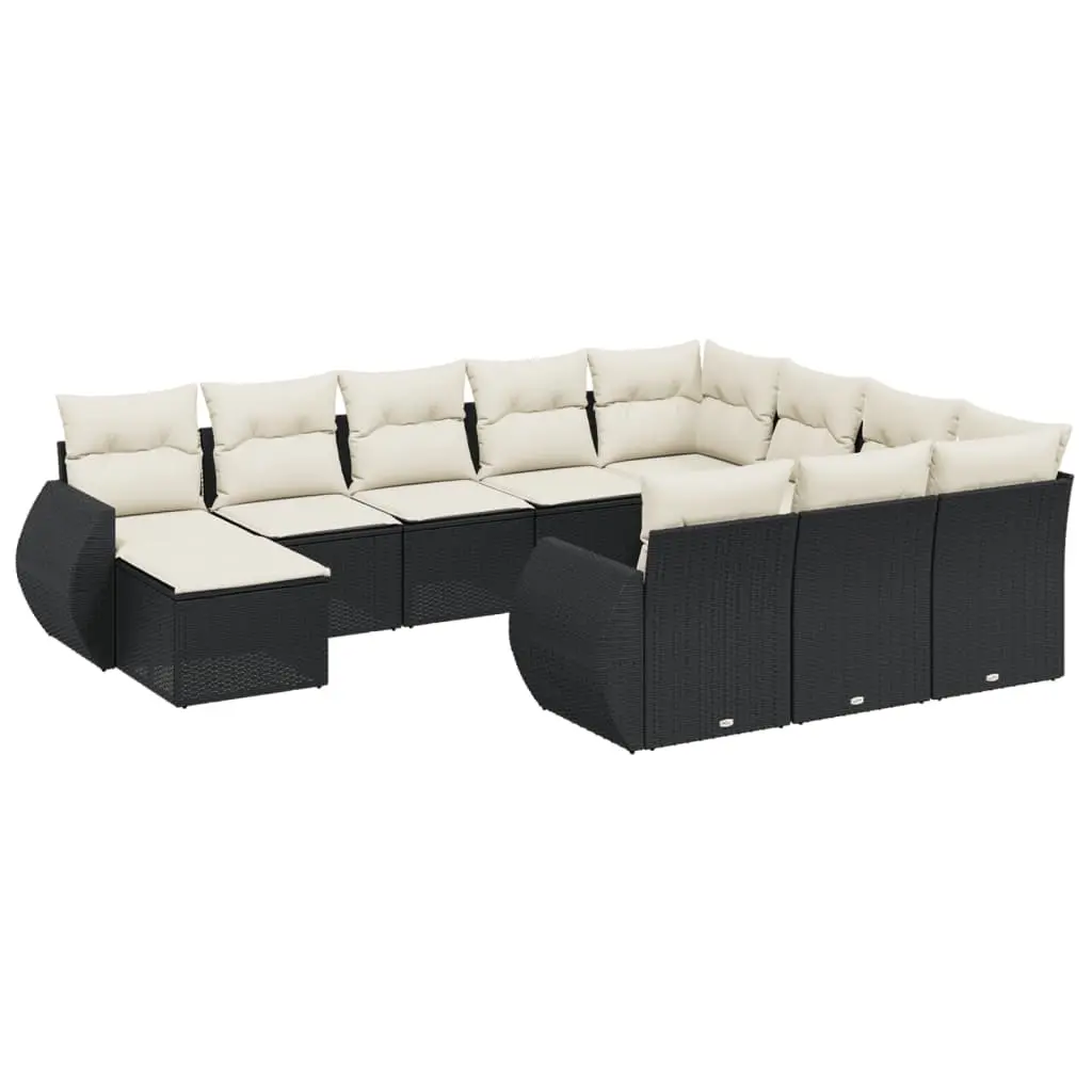 11 Piece Garden Sofa Set with Cushions Black Poly Rattan 3257519 - Furniture