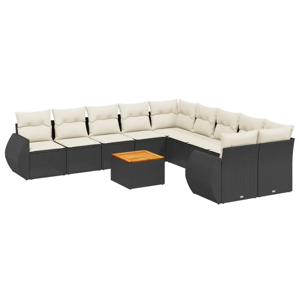 11 Piece Garden Sofa Set with Cushions Black Poly Rattan 3257526 - Furniture