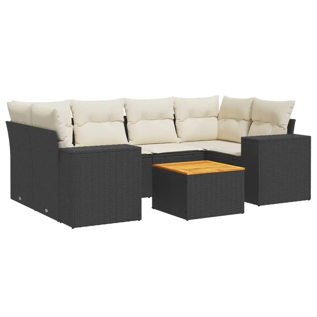 7 Piece Garden Sofa Set with Cushions Black Poly Rattan 3257673 - Furniture