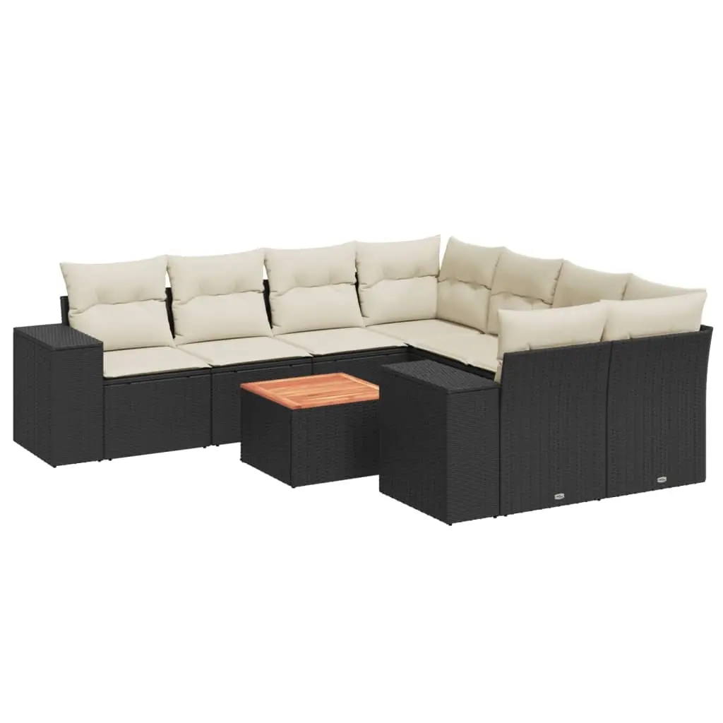 9 Piece Garden Sofa Set with Cushions Black Poly Rattan 3257701 - Furniture