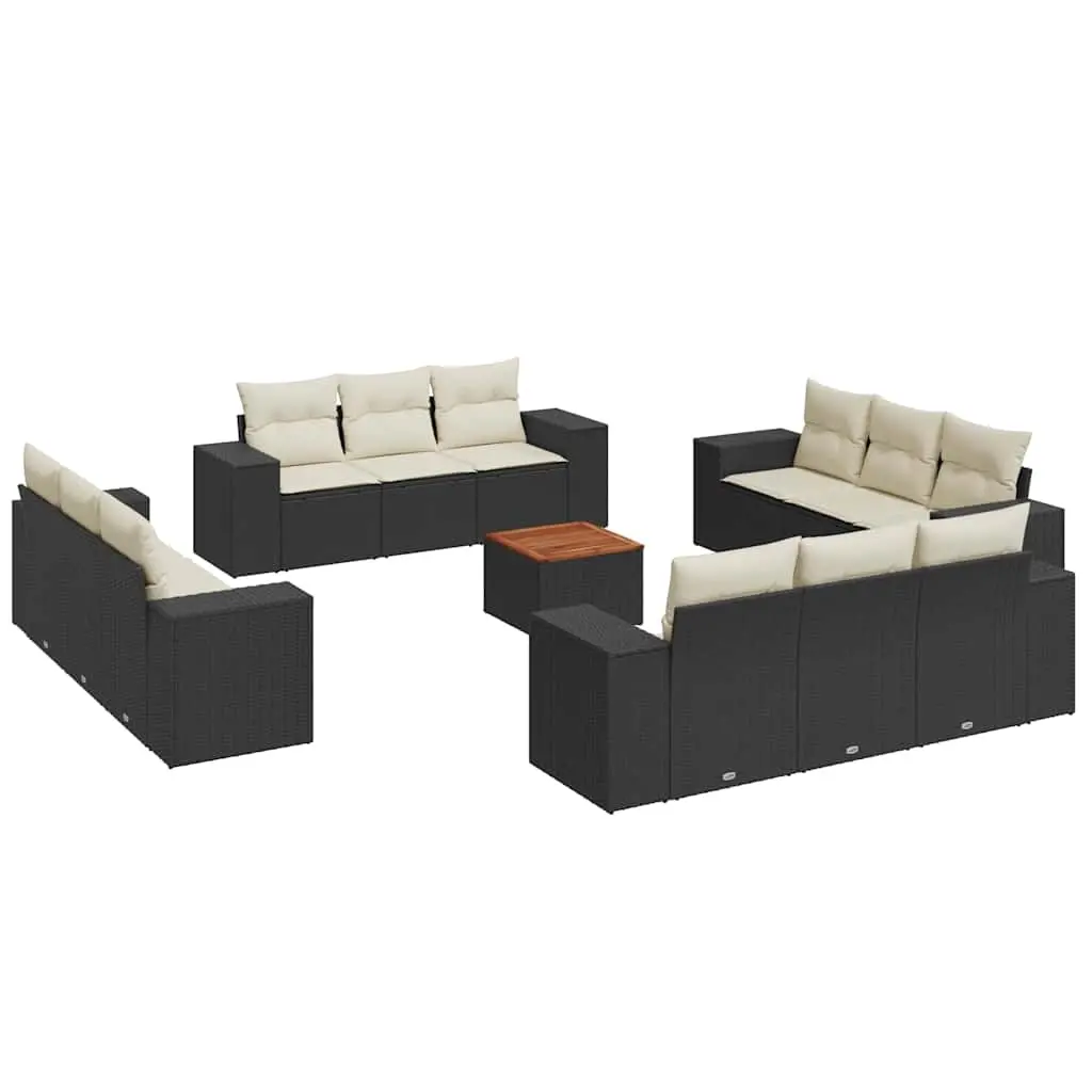 13 Piece Garden Sofa Set with Cushions Black Poly Rattan 3257708 - Furniture