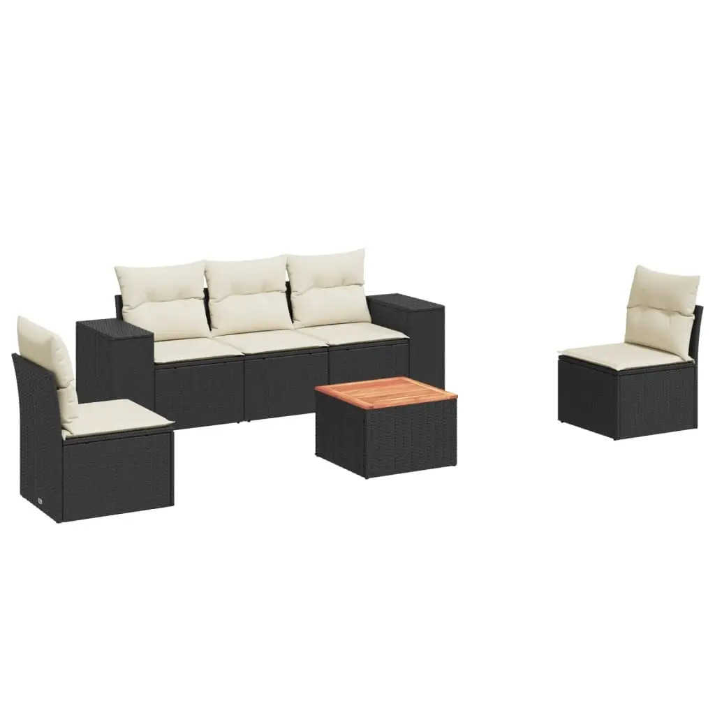 6 Piece Garden Sofa Set with Cushions Black Poly Rattan 3257715 - Furniture