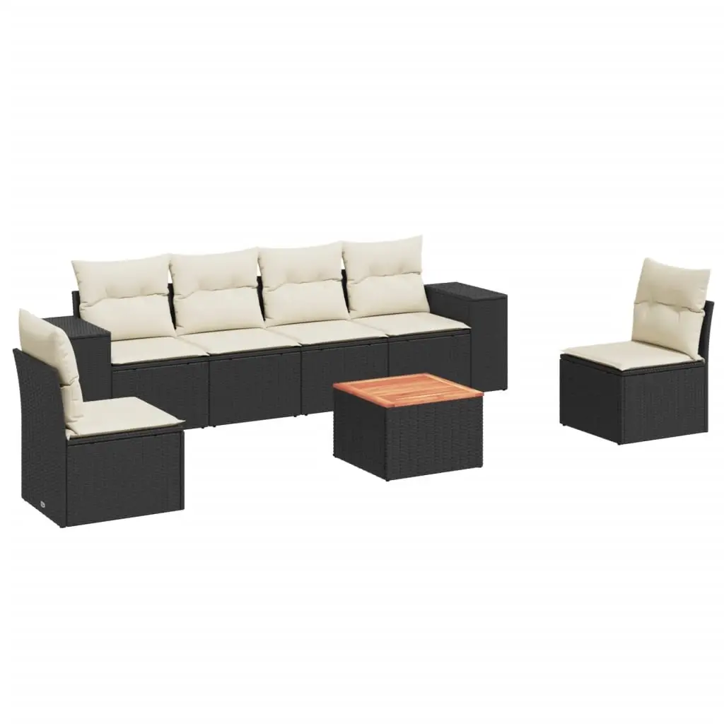 7 Piece Garden Sofa Set with Cushions Black Poly Rattan 3257722 - Furniture