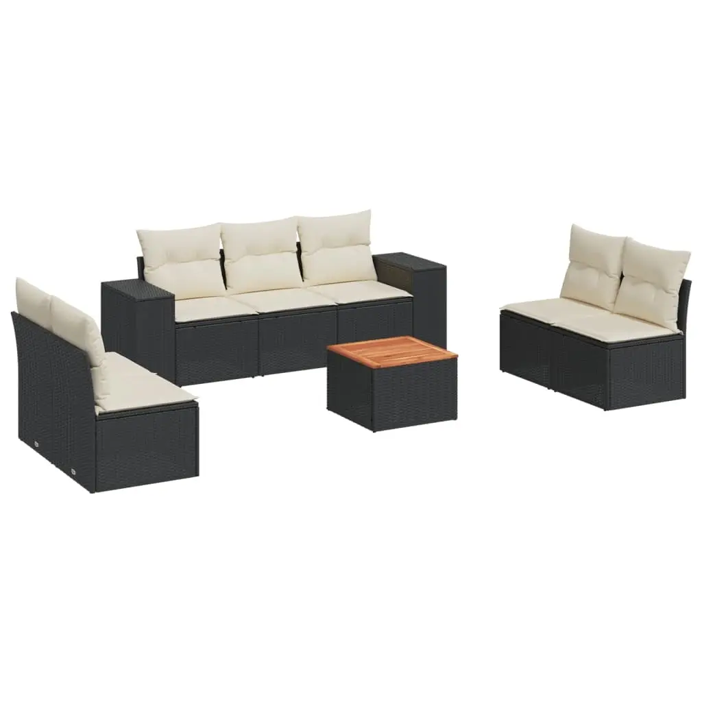8 Piece Garden Sofa Set with Cushions Black Poly Rattan 3257729 - Furniture