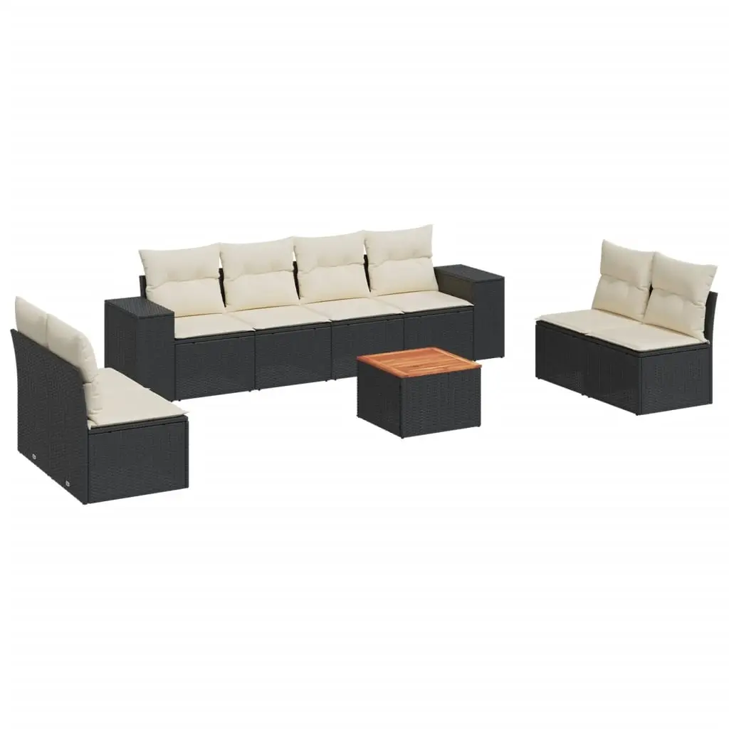 9 Piece Garden Sofa Set with Cushions Black Poly Rattan 3257736 - Furniture