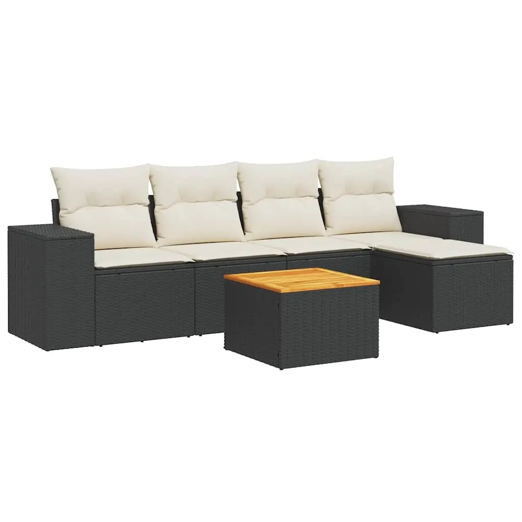 6 Piece Garden Sofa Set with Cushions Black Poly Rattan 3257750 - Furniture