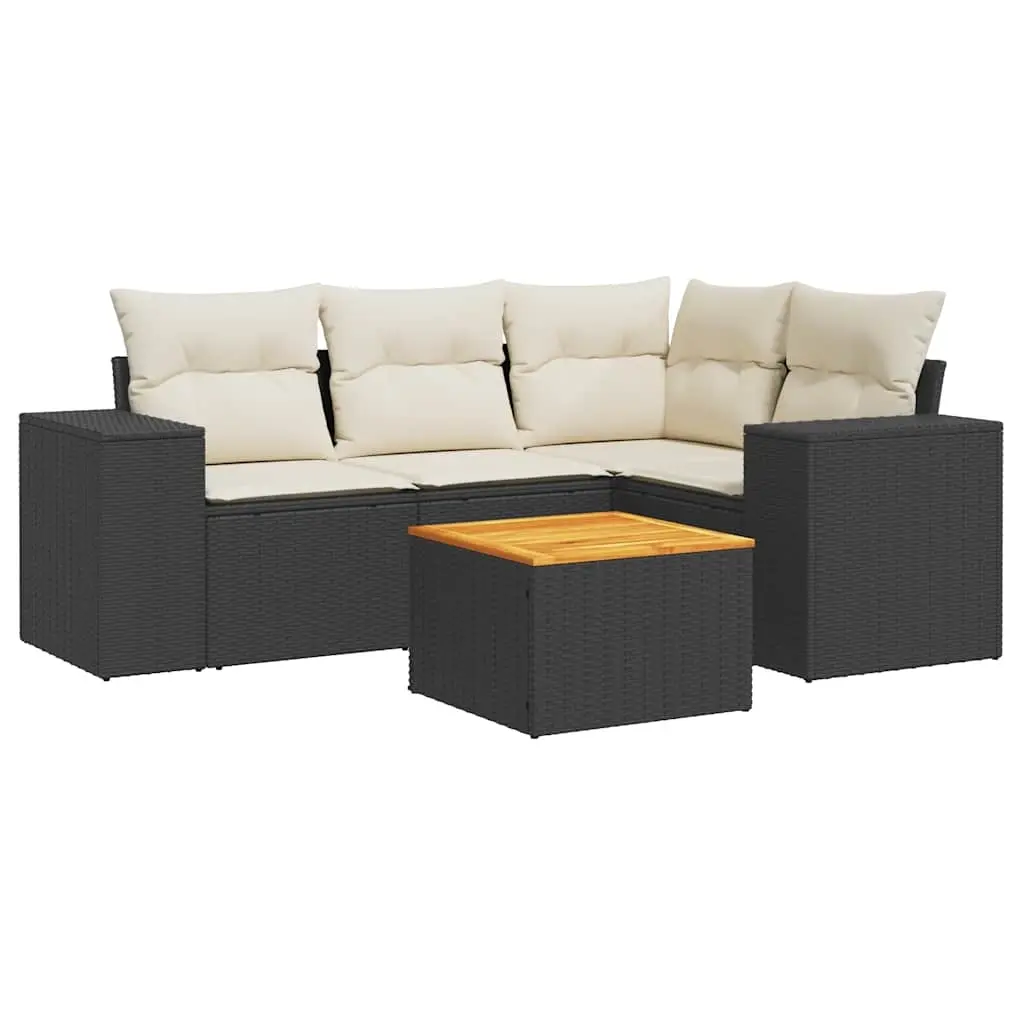 5 Piece Garden Sofa Set with Cushions Black Poly Rattan 3257757 - Furniture