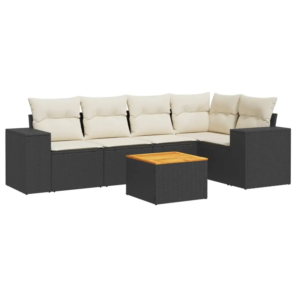 6 Piece Garden Sofa Set with Cushions Black Poly Rattan 3257764 - Furniture