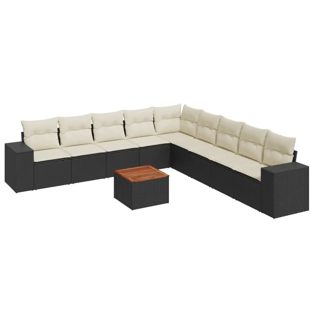 10 Piece Garden Sofa Set with Cushions Black Poly Rattan 3257820 - Furniture